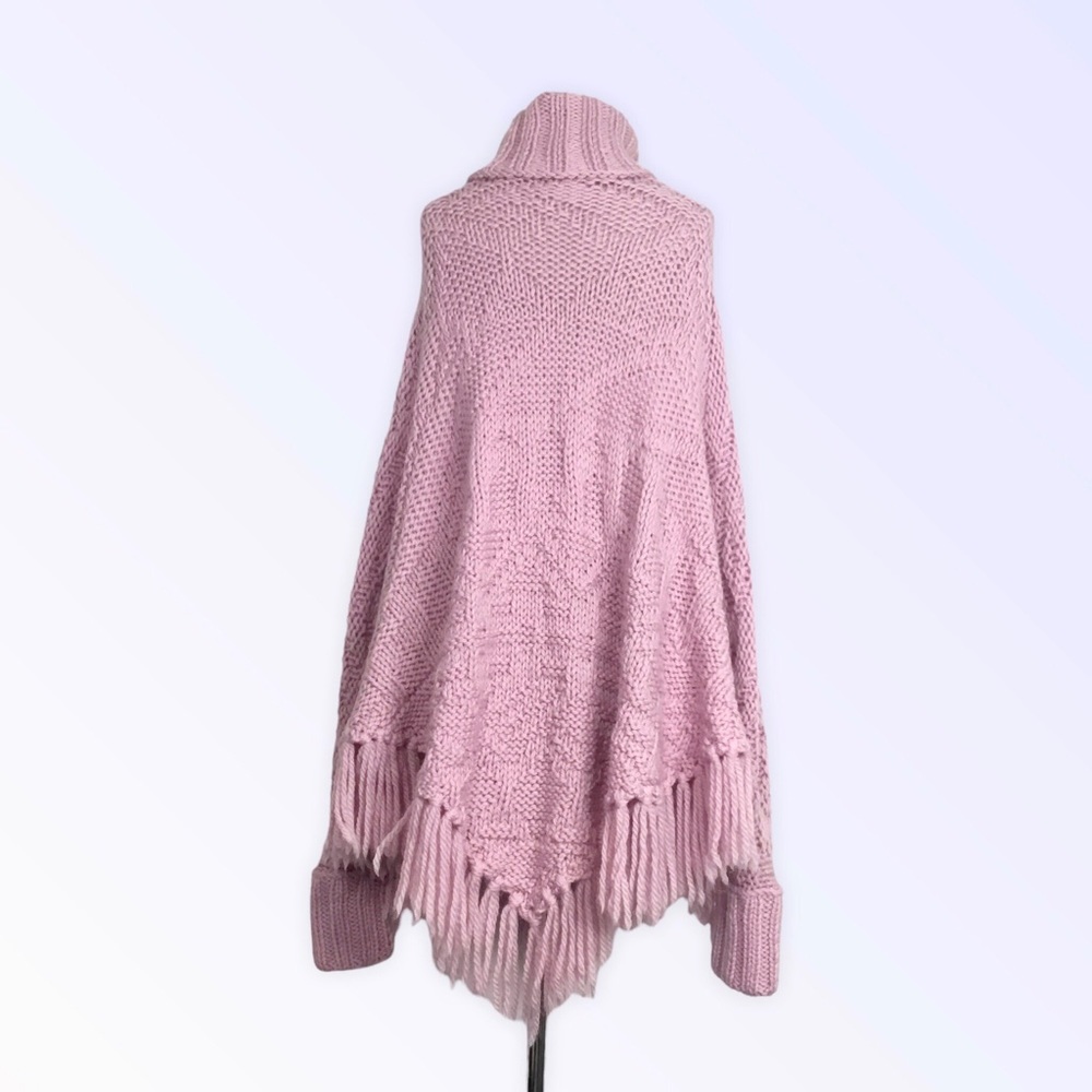 100% wool Elegant Mauve Turtleneck Poncho Sweater - Picture 8 of 13